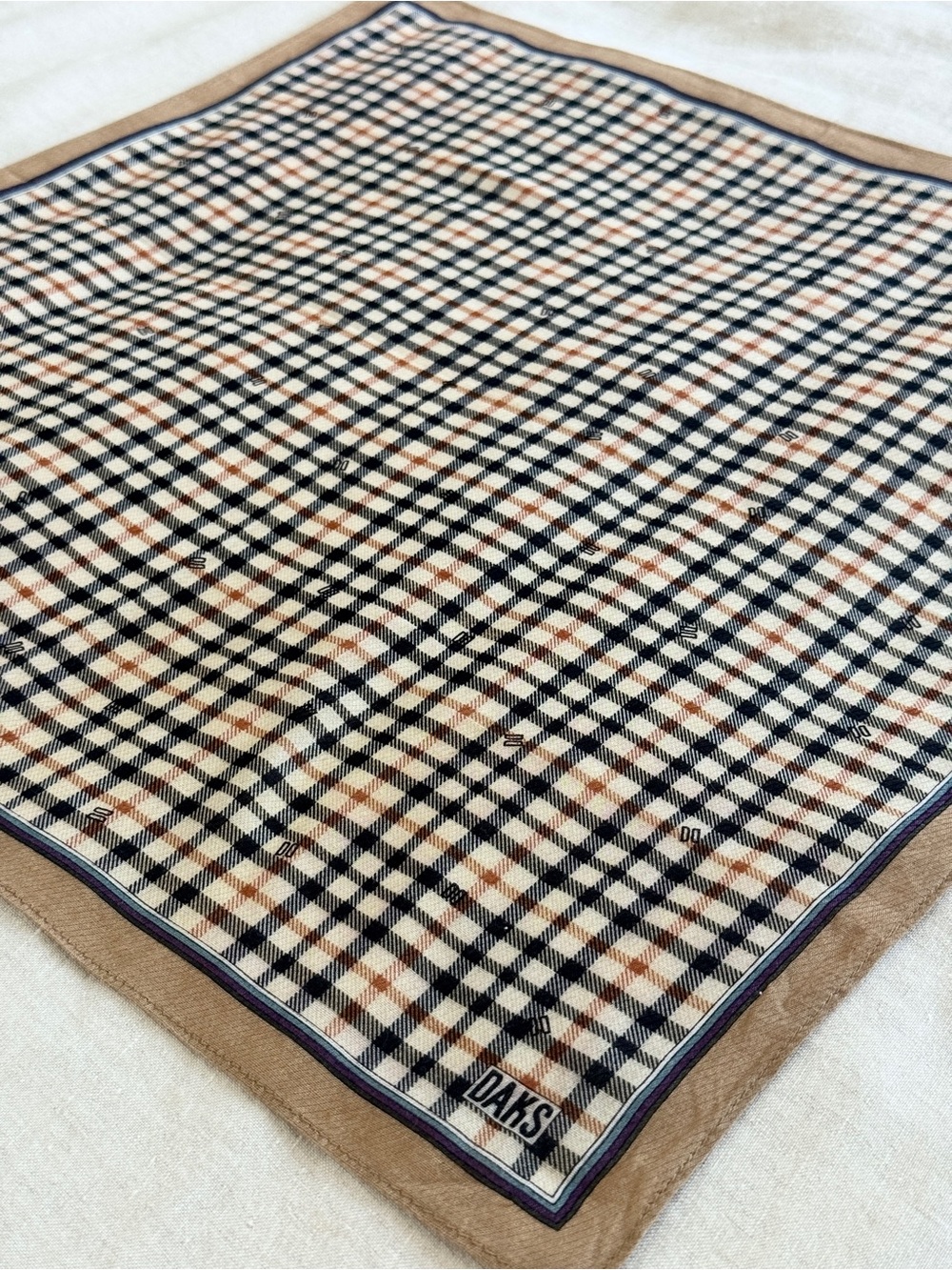 Vintage DAKS British House Check Old Money Cotton Bandana Scarf Made in Japan
